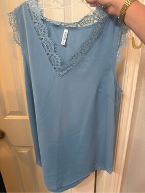 Violet & Claire Powder Blue Lace-Trim V-Neck Tank